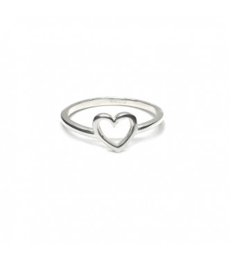 R002411 Handmade Sterling Silver Stackable Minimalist Ring Heart Solid Stamped 925